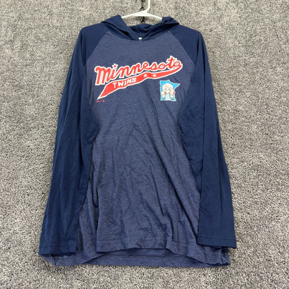 Majestic Minnesota Twins Hoodie Mens Extra Large Blue Baseball Raglan MLB